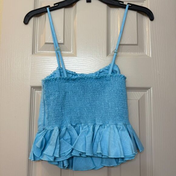 Fanm Mon NWT Marion top - Aqua Blue Butterfly Embroidered cropped tank - M - Picture 4 of 4